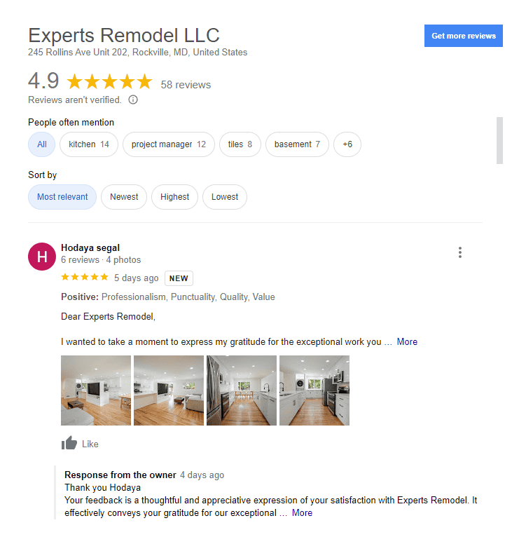 Experts Remodel Google reviews