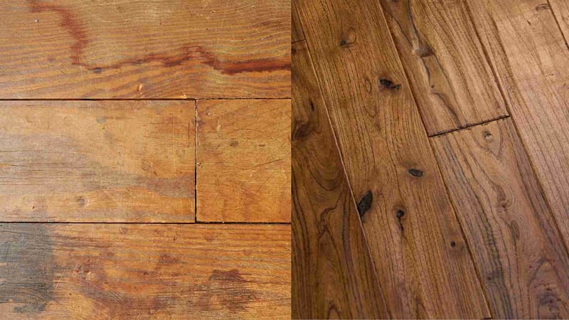 before and after damaged hardwood floors example 2