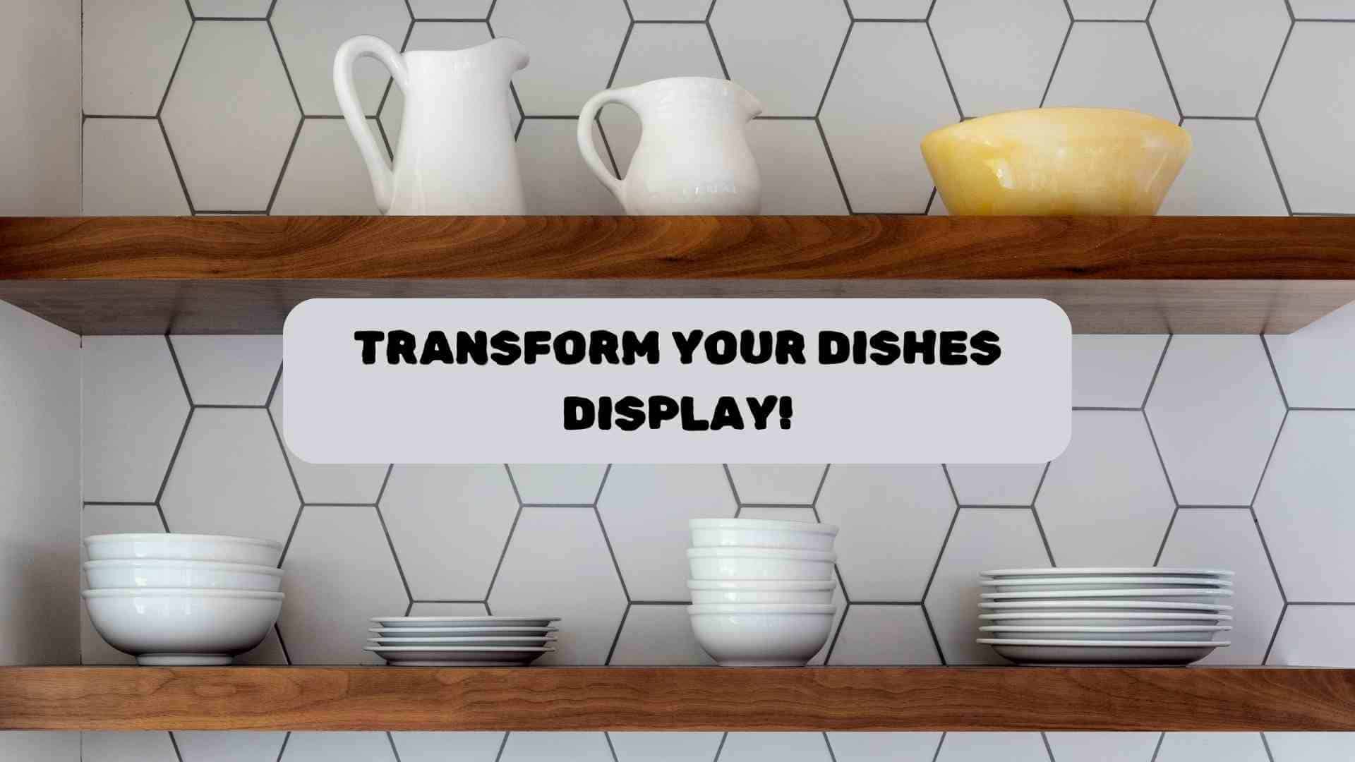 Kitchen dishes on floating shelves